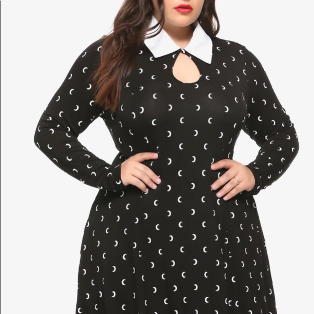 Moon Print Long-Sleeve Collared Dress Plus Size